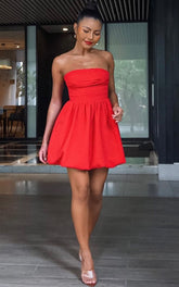 Shaima Mini Dress - Strapless Bubble Hem Dress in Red